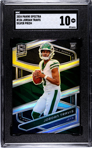 Jets Jordan Travis 2024 Panini Spectra No.154 SGC Graded 10 Rookie Single Card