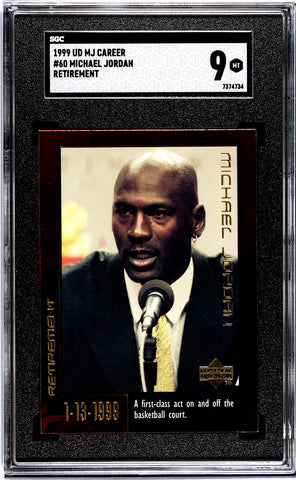 Bulls Michael Jordan 1999 Upper Deck MJ Career No.60 Retirement SGC Graded 9 Single Card (7374734)
