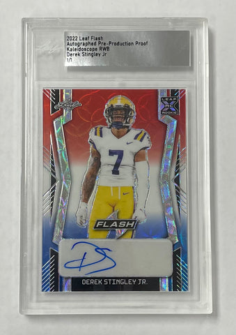 LSU Derek Stingley Jr 2022 Leaf Flash Pre-Production 1/1 Kaleidoscope RWB Autographed Rookie Single Card