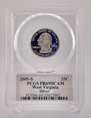 2005-S $0.25 Cent Piece Coin - West Virginia Silver PCGS Graded PR69DCAM