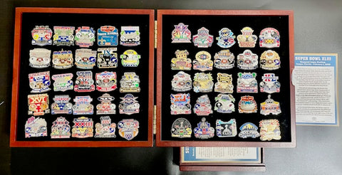 Willabee & Ward NFL Super Bowl Collector Pin Set w/ Description Cards & Display Case