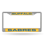 Sabres Laser Cut License Plate Frame Silver w/ Yellow Background