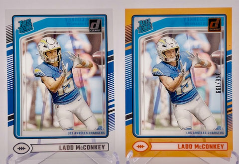 Chargers Ladd McConkey 2024 Panini Clearly Donruss No.68 #046/199 & Base (Lot of 2) Single Card