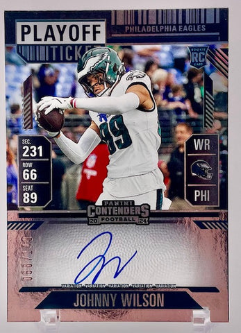 Eagles Johnny Wilson 2024 Panini Contenders No.133 #066/149 Autographed Rookie Single Card