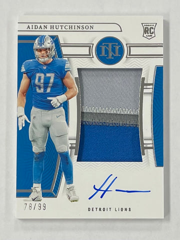 Lions Aidan Hutchinson 2022 Panini National Treasures No.175 78/99 True RPA Autographed Relic Rookie Single Card