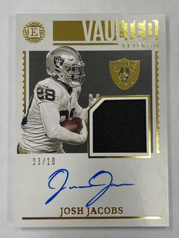 Raiders Josh Jacobs 2020 Panini Encased Vaulted No. VVS-JJ #03/10 Autographed Relic Single Card