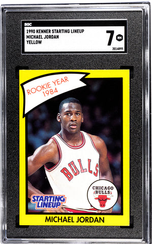 Bulls Michael Jordan 1990 Kenner Starting Lineup "Rookie Year 1984" Yellow Border SGC Graded 7 Single Card (2014895)
