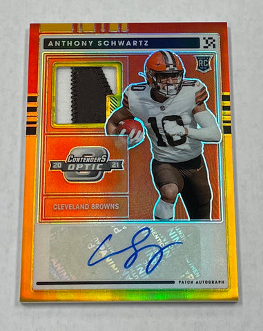 Browns Anthony Schwartz 2021 Panini Contenders Optic No.RPA-ASC #1/5 Autographed Relic Rookie Single Card