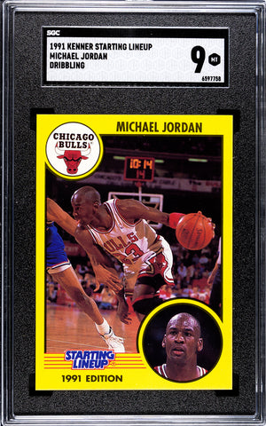 Bulls Michael Jordan 1991 Kenner Starting Lineup "Dribbling" SGC Graded 9 Single Card (6597758)