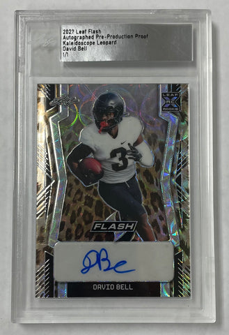 Purdue David Bell 2022 Leaf Flash Pre-Production 1/1 Kaleidoscope Leopard Autographed Rookie Single Card