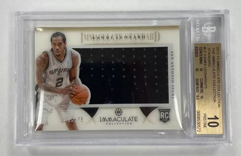 Spurs Kawhi Leonard 2012-13 Immaculate Collection No.IS-LE Beckett Graded 10 Pristine #13/75 Relic Rookie Single Card