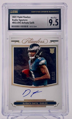 Eagles DeVonta Smith 2021 Panini Flawless No.RSS-DVS #17/25 CSG Graded 9.5 Autographed Rookie Single Card
