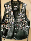Harley Davidson Leather Jacket & Wood Display Case w/ Collector Pins Set