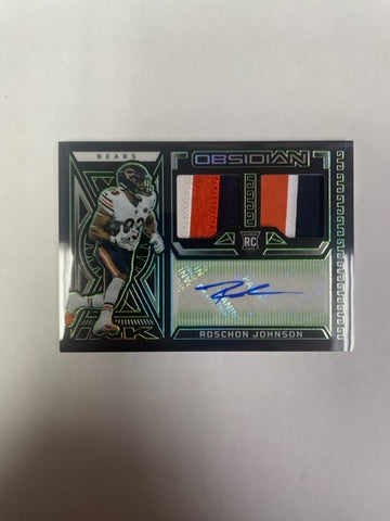 Bears Roschon Johnson 2023 Panini Obsidian No.RJI-RJO #15/25 Autographed Relic Rookie Single Card