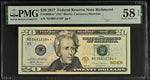 2017 $20 Federal Reserve Note Richmond Dollar Bill - Fr#2099-E*, NE* Block, Carranza/Mnuchin - PMG Graded 58 (Lot of 4)