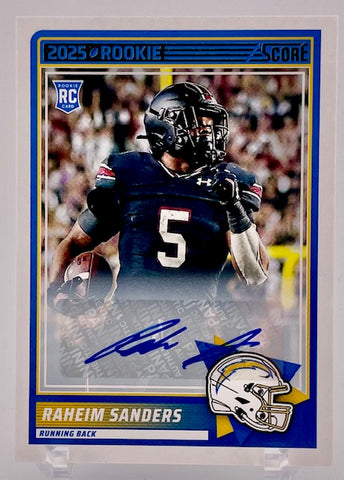 Chargers Raheim Sanders 2025 Panini Score No. 45 Autographed Rookie Single Card