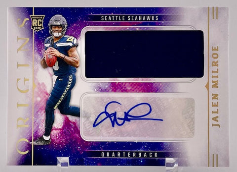 Seahawks Jalen Milroe 2025 Panini Origins No.RJJ-JME Autographed Relic Rookie Single Card