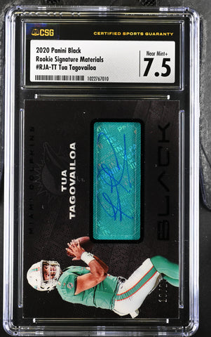 Dolphins Tua Tagovailoa 2020 Panini Black No.RJA-TT #18/25 CSG Graded 7.5 Autographed Relic Rookie Single Card