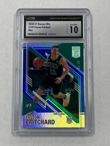 Celtics Payton Pritchard 2020-21 Panini Donruss Elite No.109 CSG Graded 10 48/99 Rookie Single Card