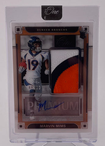 Broncos Marvin Mims 2023 Panini One No.130 #48/99 Autographed Relic Rookie Single Card