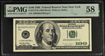 1996 $100 Federal Reserve Note New York Dollar Bill - Fr#2175-B, ABQ Block, Withrow/Rubin - PMG Graded 58 Serial Numbered (Lot of 3)