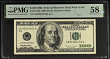 1996 $100 Federal Reserve Note New York Dollar Bill - Fr#2175-B, ABQ Block, Withrow/Rubin - PMG Graded 58 Serial Numbered (Lot of 3)