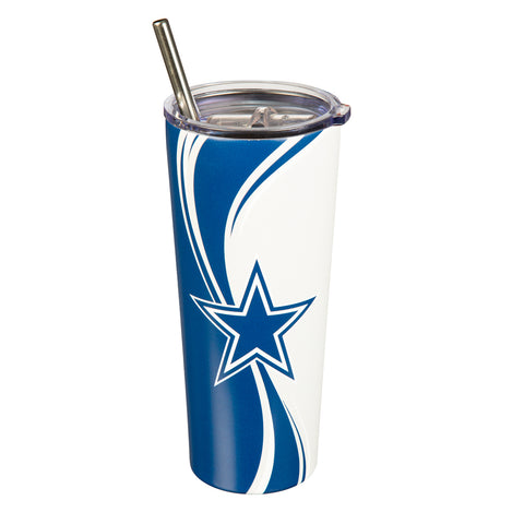 Cowboys 20oz Stainless Steel Tumbler w/ Straw and Cleaning Brush