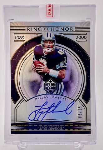 Cowboys Troy Aikman 2020 Panini Limited No.ROH-TA #03/15 Autographed Single Card