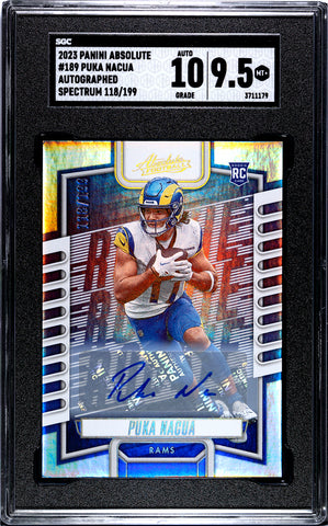 Rams Puka Nacua 2023 Panini Absolute No.189 #118/199 SGC Graded 9.5 Autographed Rookie Single Card