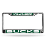 Bucks Laser Cut License Plate Frame Silver w/ Green Background