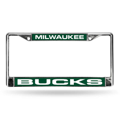 Bucks Laser Cut License Plate Frame Silver w/ Green Background