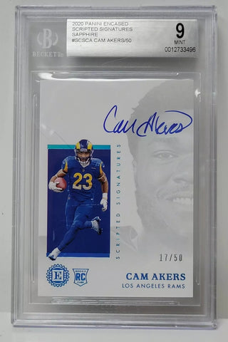 Rams Cam Akers 2020 Panini Encased 17/50 Rookie Sapphire Beckett Graded 9 Mint Single Card