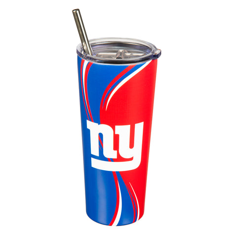Giants 20oz Stainless Steel Tumbler w/ Straw and Cleaning Brush NFL