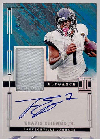 Jaguars Travis Etienne Jr 2024 Panini Impeccable No.EVA-TEJ #29/35 Autographed Relic Single Card