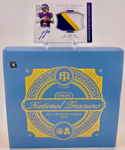 Vikings JJ McCarthy 2024 Panini National Treasures No.CRPA-JMY #12/25 Autographed Relic Rookie Single Card w/ Empty Box