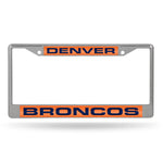 Broncos Laser Cut License Plate Frame Silver w/ Orange Background