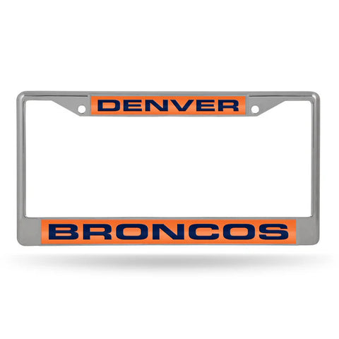 Broncos Laser Cut License Plate Frame Silver w/ Orange Background