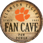 Clemson Wood Sign Round 14" Fan Cave