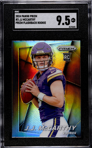 Vikings JJ McCarthy 2024 Panini Prizm No.3 SGC Graded 9.5 Rookie Single Card