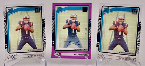 Patriots Ja'Lynn Polk 2024 Panini Clearly Donruss No.69 Autographed #09/75-2 Base Rookie (Lot of 3) Single Card