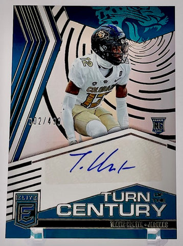 Jaguars Travis Hunter 2025 Panini Donruss Elite No.TOC-THU #302/499 Autographed Rookie Single Card