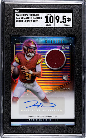 Commanders Jayden Daniels 2024 Topps Midnight No. RJA-JD SGC Graded 9.5 Autographed Relic Rookie Single Card