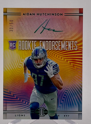 Lions Aidan Hutchinson 2022 Panini Illusions No.RE-AH #30/50 Autographed Rookie Single Card