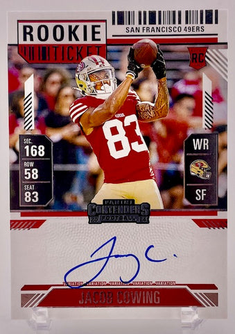 49ers Jacob Cowing 2024 Panini Contenders No.139 Autographed Rookie Single Card