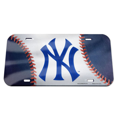 Yankees Laser Cut License Plate Tag Acrylic Color Blue w/ Ball