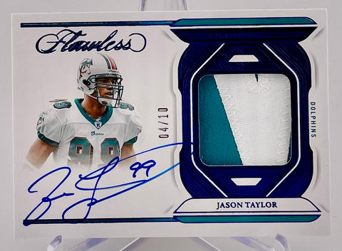 Dolphins Jason Taylor 2023 Panini Flawless No.DPA-JTA #04/10 Autographed Relic Single Card