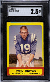 Colts Johnny Unitas 1963 Topps No.1 SGC Graded 2.5 Single Card w/ Misprint on Back