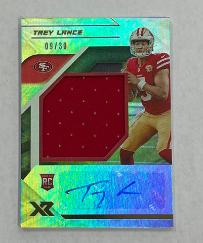 49ers Trey Lance 2021 Panini XR No.RXA-TLA #09/30 Autographed Relic Rookie Single Card