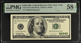 1996 $100 Federal Reserve Note New York Dollar Bill - Fr#2175-B, ABQ Block, Withrow/Rubin - PMG Graded 58 Serial Numbered (Lot of 3)