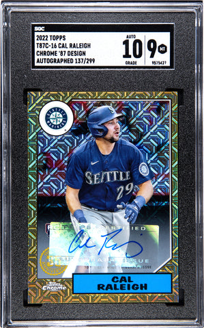 Mariners Cal Raleigh 2022 Topps No.T87C-16 #137/299 Autographed Rookie SGC Graded 9 Auto 10 Single Card